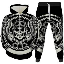 Herren 2 Stück Trainingsanzug Set 3D Totenkopf Print Outfit Punk Rock Hoodie Sweatshirt Jogginghose Casual Pullover Sportanzüge (Totenkopf 8,2XL) von LEXAHO