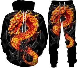 Herren 2 Stück Trainingsanzug Set 3D Totenkopf Print Outfit Punk Rock Hoodie Sweatshirt Jogginghose Casual Pullover Sportanzüge (Totenkopf 9,6XL) von LEXAHO