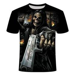 Herren T-Shirt Totenkopf Gothic Skull Kurzarm Männer Sommer Freizeit T-Shirt Herren Rundhalsausschnitt Kurzarm T-Shirts S-6XL (Totenkopf8,2XL) von LEXAHO
