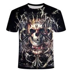 Herren T-Shirt Totenkopf Gothic Skull Kurzarm Männer Sommer Freizeit T-Shirt Herren Rundhalsausschnitt Kurzarm T-Shirts S-6XL (Totenkopf9,M) von LEXAHO