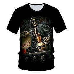 Herren T-Shirt mit Totenkopf Print, 3D Druck Sport Kurzarm Casual Top Rundhals Shirts Männer lustige Geschenke für männer (Totenkopf5,2XL) von LEXAHO