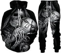 LEXAHO 3D Totenkopf Schädel Hoodie Männer Trainingsanzug Jogging Set Männer Sportanzug Männer Sweatshirt Hosen (Totenkopf 3,2XL) von LEXAHO