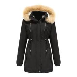 LEXAHO Damen Wintermantel Baumwoll Jacke Damen Kaschmir Jacke mit Kapuze Herbst Winter Plus Size (Kaschmir1,M) von LEXAHO