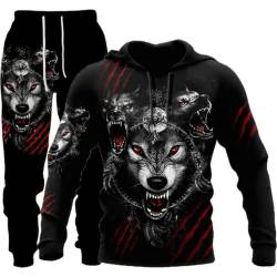 LEXAHO Herren 3D Wolf Jogginganzug Männer Hoodie Sets Männer Hoodies+Sweatpant Anzug Herren Pullover Sweatshirts und hose (wolf13,2XL) von LEXAHO