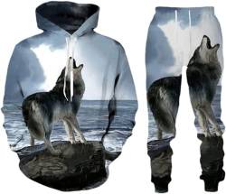 LEXAHO Herren 3D Wolf Jogginganzug Männer Hoodie Sets Männer Hoodies+Sweatpant Anzug Herren Pullover Sweatshirts und hose (wolf14,L) von LEXAHO