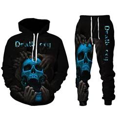 LEXAHO Herren Totenkopf 2 Stück Trainingsanzug Set Jogginganzug 3D Kapuzenpullover Zweiteiliges Set Skull Pattern Hoodie und Hose Trainingsanzug (Totenkopf1,3XL) von LEXAHO