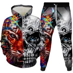 LEXAHO Herren Totenkopf Kapuzenpullover Zweiteiliges Set Herren Winter Skull Pattern Jogging Anzug Polyester Trainingsanzug Sportanzug Pullover+Hose (Hoodie 1,6XL) von LEXAHO