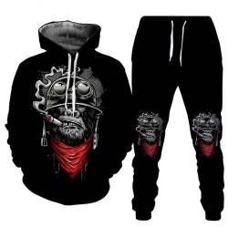 LEXAHO Herren Totenkopf Kapuzenpullover Zweiteiliges Set Herren Winter Skull Pattern Jogging Anzug Polyester Trainingsanzug Sportanzug Pullover+Hose (Hoodie 6,3XL) von LEXAHO