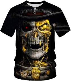Totenkopf Herren T-Shirt 3D Schädel Männer Premium T-Shirt Herrenmode Lässig Rundhals Kurzarm S-6XL (Totenkopf2,4XL) von LEXAHO