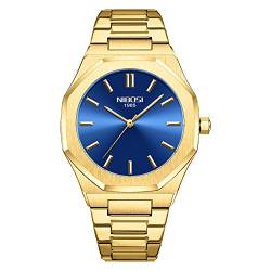 LEYAN Herren Analog Quarz Wasserdicht Uhren Edelstahl Gold Uhren Luxus Marke Mode Kleid Business Armbanduhr, Goldfarben/Blau, Japanisch, 2520 von LEYAN