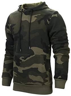 LEZUAN Herren Pullover mit Kapuze Langarm Kapuzenpullover Camouflage Hoodie Patchwork Hooded Sweatshirt mit Kordelzug und Seitentaschen, Fleece-Innenseite(Tarnung Grün,XL) von LEZUAN