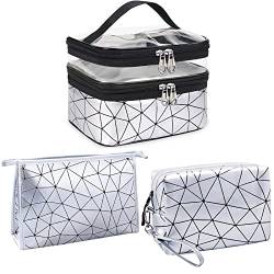 LEcylankEr Kosmetiktasche Doppellagige Transparent Kulturbeutel mit Groß Makeup-Bag und Schminktasche, 3 Stück Kosmetiktasche Set für Damen & Männer (Sillber) von LEcylankEr