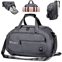 LEcylankEr Sporttasche Groß mit Rucksack Funktion, 40L Wasserdicht Reisetasche mit Schuhfach Nassfach für Herren Damen, Multifunktional Sporttaschen Gym Bag Schwimmtasche Trainingstasche (grau) von LEcylankEr