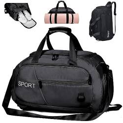 LEcylankEr Sporttasche Groß mit Rucksack Funktion, 40L Wasserdicht Reisetasche mit Schuhfach Nassfach für Herren Damen, Multifunktional Sporttaschen Gym Bag Schwimmtasche Trainingstasche (schwarz) von LEcylankEr