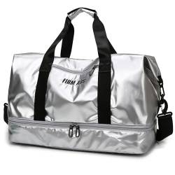 LEcylankEr Sporttasche Herren Damen Reisetasche Groß mit Schuhfach Wasserdichter Gym Bag mit Nassfach Sporttaschen Groß für Training Geschäftsreisen Shopping Fitness(Silber) von LEcylankEr