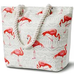 LEcylankEr Strandtasche XXL für Damen, Groß Strandtasche mit Reißverschluss, Beach Bag für Strand Reisen Schwimmbad Einkaufen (Flamingo) von LEcylankEr