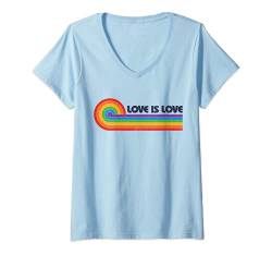 Damen LGBTQ Love Is Love Gay Pride LGBT Ally Rainbow Flag Vintage T-Shirt mit V-Ausschnitt von LGBT Rainbow Co