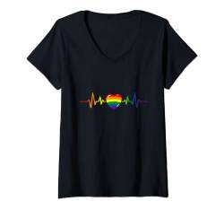 Gay Pride Regenbogen Herzschlag LGBTQ Monat Geschlechtsgleichheit T-Shirt mit V-Ausschnitt von LGBTQ Pride Month Gender Equality Support Gifts