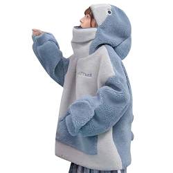 LGESR Cute Shark Cosplay Kapuzen-Sweatshirt Unisex Kapuzen-Pulli Warm Fluffy Hoodie Langarm Top Pullover Lose Pyjamas Kostüm Lustige Shark Sweater (Color : Blau, Size : M) von LGESR