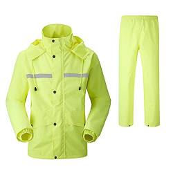 LGESR Motorradfahren Wasserdichter Regenanzug für Herren Damen, Langarm Regenbekleidung mit Kapuze, Fahrrad Regenmantel mit Reflexstreifen(Regenschutzjacke & Hosenanzug) (Color : Gelb, Size : M) von LGESR