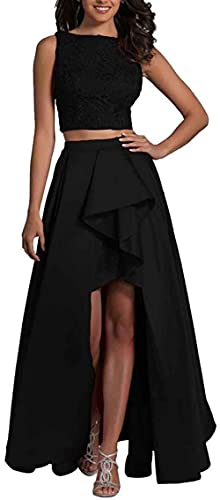 LGHTGR Frauen Zweiteilige Applique Spitze Ballkleider Hallo Low Brautjungfernkleid Lange Satin Formale Abendkleider von LGHTGR