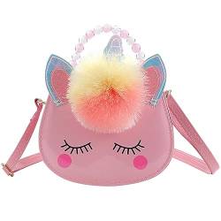 Kinder Umhängetasche Einhorn Handtasche, für Mädchen Schultertasche, Mädchen Kindertasche, Cartoon Tasche (pink) von LGQHCE