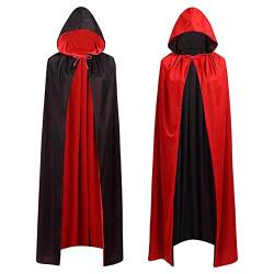 LGZIN Halloween Vampir Umhang, Vampir Kostüm Kapuzenmantel, Vampir Umhang Schwarz Rot Doppelseitig mit Kapuze, für Cosplay Halloween Karneval Cape Kostüm (140 cm) von LGZIN