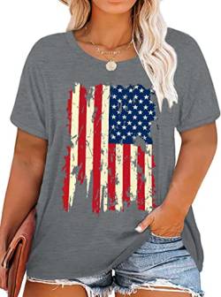 Damen Übergröße Amerikanische Flagge Shirts 4. Juli Frauen Patriotische Grafik T-Shirt Oversized USA Flagge Tops, Grau4, XX-Large Mehr von LHBNK