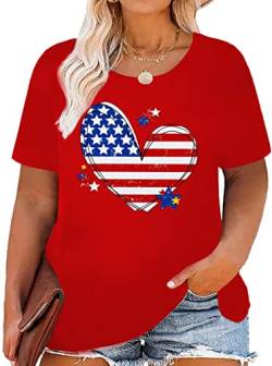 Plus Size American Flag Shirts Frauen Patriotische Shirts USA Flagge Grafik T-Shirt 4. Juli Tee Tops, Rot4, 3X-Groß von LHBNK
