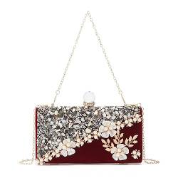 LHHMZ Damen Clutch aus Samt mit Blumenperlen und Perlen Blumen hochzeitstasche für Party Abschlussball Bankett von LHHMZ