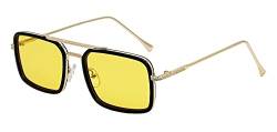 LHSDMOAT Mode Sonnenbrille für Damen Herren Retro Sonnenbrille Tony Stark Edith Iron Man Rechteckige Vintage UV400 Metallrahmen Sonnenbrille Fahrerbrille, Gold Frame Yellow Lens von LHSDMOAT