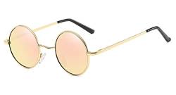 LHSDMOAT Polarisierte Runde Sonnenbrille Herren Damen, Retro UV400 Sonnenbrille, Vintage Angeln Golf Fahren Stilvoll Hippe Sonnenbrille,Gold/Rosa von LHSDMOAT