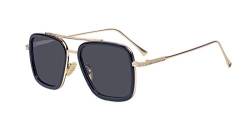 LHSDMOAT Retro Metallrahmen Iron Man Sonnenbrille Square Eyewear Tony Stark Brille für Mann Frau (Gold Frame Gray Lens) von LHSDMOAT