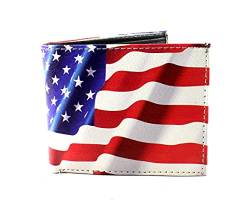 Li Herren-Geldbörse mit USA-Flagge, veganes pflanzliches Leder, doppelt gefaltet, mit passender Geschenkbox (amerikanische Flagge) von LI