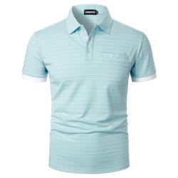 LIAMERHE Baumwolle Herren Poloshirts Kurzarm Polos Streifen Polo Sommer T-Shirt Tops Casual Polohemd für Männer Blau M von LIAMERHE