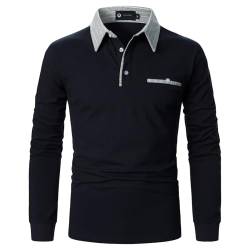 LIAMERHE Herren Poloshirt Baumwolle Langarm Polo Shirt Basic Polohemd Tennis Basic Golf T Shirts Casual Tops für Männer Navy Blau L von LIAMERHE