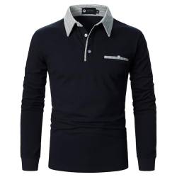 LIAMERHE Herren Poloshirt Baumwolle Langarm Polo Shirt Basic Polohemd Tennis Basic Golf T Shirts Casual Tops für Männer Navy Blau M von LIAMERHE