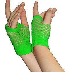 Damen Handschuhe Netzhandschuhe 80er / 90er Jahre Netzhandschuhe in Neon Handschuhe Schwarz Fingerlos Fingerfrei Netz Kurz Punk Rocker Wave Gothic von LIANGFANG