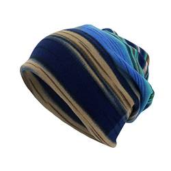 LIANGFANG Damen Beanie Herren Jersey Baumwolle Elastisch Slouch Mütze Leicht und Weich Unisex Mützen Turban Kopftuch Krebs Chemo Hut, AAC01, Blau, Einheitsgröße von LIANGFANG