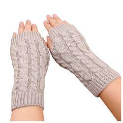 LIANGFANG Handschuhe Damen Stricken Langen Arm WäRmer FäUstlinge Kaschmir-Wolle PulswäRmer Fingerlose Sleeves FüR Gestrickt Handgelenk Armstulpen Mit Daumenloch Dehnbare, Grau, Einheitsgröße von LIANGFANG