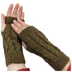 LIANGFANG Handschuhe Damen Stricken Langen Arm WäRmer FäUstlinge Kaschmir-Wolle PulswäRmer Fingerlose Sleeves FüR Gestrickt Handgelenk Armstulpen Mit Daumenloch Dehnbare, Khaki, Einheitsgröße von LIANGFANG