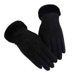 LIANGFANG Handschuhe Damen Touchscreen Lammfell Winterhandschuhe Warm Plüschhandschuhe Kaschmir Lederhandschuhe Fleece Gefütterter Damenhandschuh Outdoor Fahrradhandschuhe,Schwarz,Einheitsgröße von LIANGFANG