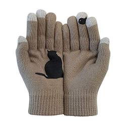 LIANGFANG Touchscreen Handschuhe Damen Winterhandschuhe Handschuhe Mit Katze Und Fisch Motiv,Frauen Herbst Winter Strick Gloves Radfahren FüR Women Fingerhandschuhe Sport Warm Winddicht von LIANGFANG