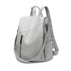 LIANGFUN Damen Leder Rucksack Weich Anti-Diebstahl-Rucksack Mode Lässige Tasche Umhängetasche Handtasche(Grau) von LIANGFUN