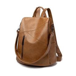 LIANGFUN Damen Rucksack Leder Weich Anti-Diebstahl-Rucksack Mode Lässige Tasche Umhängetasche Handtasche(Braun) von LIANGFUN