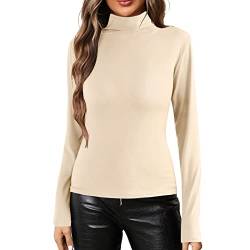 Basic Rollkragenshirt Damen Mit Kragen Eng Oberteil Einfarbige Lange Ärmel Rollkragen Langarm Shirt Modisch Tee Top Mode Rollkragenpullover Wandern Leicht Funktionsunterwäsche Oberteil von LIANGTUOHAI