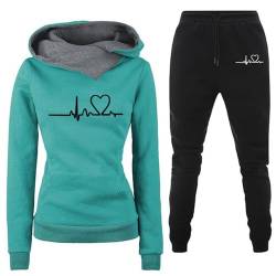 Damen Trainingsanzug Set 2-Teilig Heartbeat Print Hoodie Jogginghose Sweatshirt Hose Zweiteiler Jogginganzüge Damen Kapuzenpullover Sporthose Set Jogginganzug Loungewear Hosenanzug mit Taschen von LIANGTUOHAI