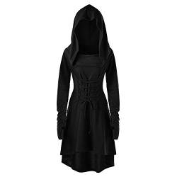 Gothic Rock Damen Vorne Kurz Hinten Lang Vorne Kurz Hinten Lang Steampunk Kleid Vintage Langarm Mittelalter Kleid Viktorianisches Renaissance Karneval Maskerade Cosplay Kleidung von LIANGTUOHAI