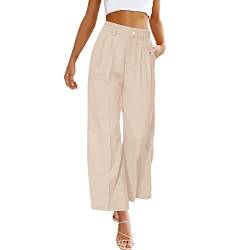 LIANGTUOHAI Damen Leinenhose Sommer Weites Bein High Waist Capri Coole Einfarbig Sommerlich Schlupfhosen Dünne Business Hose Elastische Taille Jogginghose Coole Elegant Bequeme Lange Freizeithose von LIANGTUOHAI