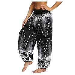 LIANGTUOHAI Damen Pant Lange Haremshose Schlupfhose Boho Strandhose Sommerhose Dünne Haushose Bedruckte Relaxhose Luftige Freizeithose Stoffhosen Schick Pumphose Aladinhose mit Taschen Jogginghose von LIANGTUOHAI